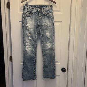 Silver Jeans Light Blue Distressed Straight Leg Jeans